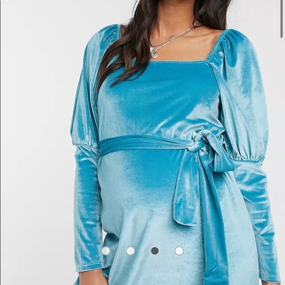 NWT Maternity Aqua Velvet Puff Long Sleeve Dress Size 8 - Picture 3 of 16